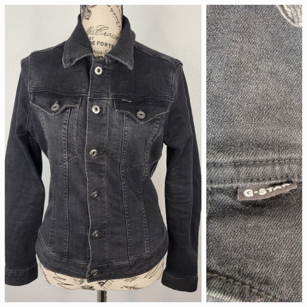 G Star Raw Sz S Denim Jean Jacket Slim Taylor Stretch Charcoal Gray